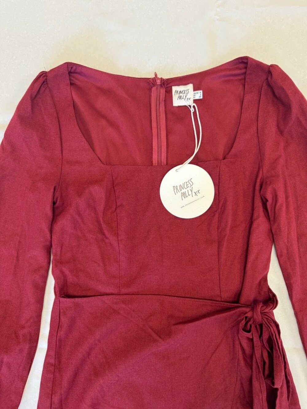 Princess Polly The Villa Mini Dress Burgundy Long Sleeve Ruffle Size 6 - Picture 3 of 14